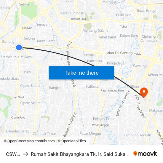 CSW 2 to Rumah Sakit Bhayangkara Tk. Ir. Said Sukanto map