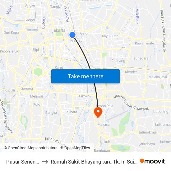 Pasar Senen Jaya to Rumah Sakit Bhayangkara Tk. Ir. Said Sukanto map