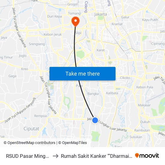 RSUD Pasar Minggu to Rumah Sakit Kanker ""Dharmais"" map