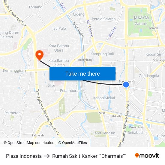 Plaza Indonesia to Rumah Sakit Kanker ""Dharmais"" map