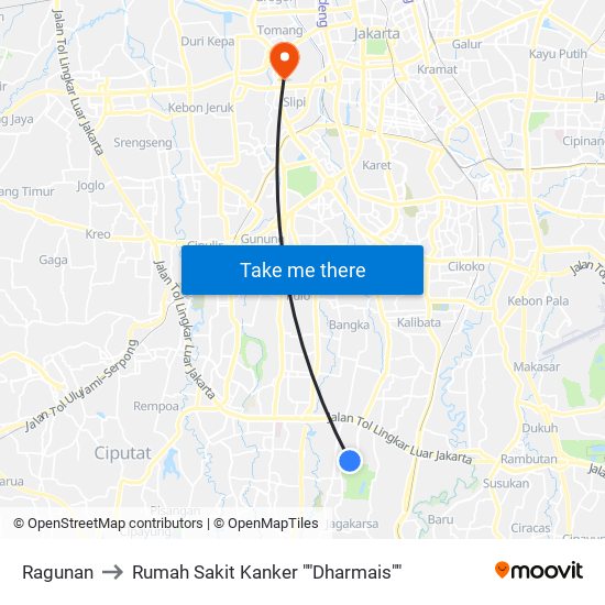 Ragunan to Rumah Sakit Kanker ""Dharmais"" map