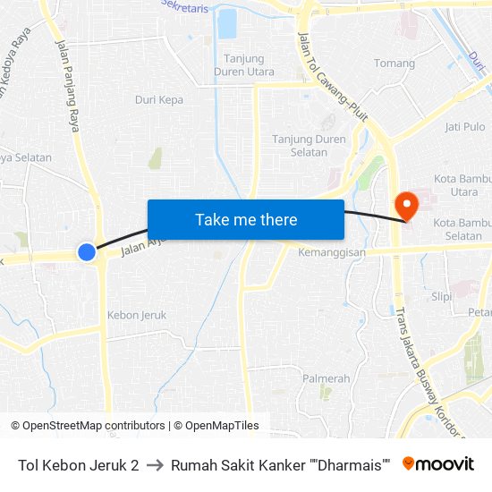 Tol Kebon Jeruk 2 to Rumah Sakit Kanker ""Dharmais"" map