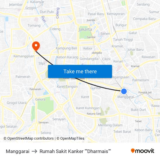 Manggarai to Rumah Sakit Kanker ""Dharmais"" map