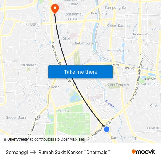 Semanggi to Rumah Sakit Kanker ""Dharmais"" map