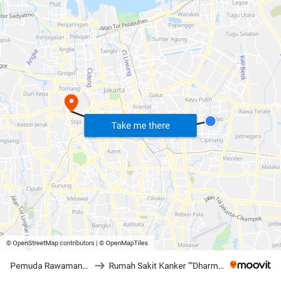 Pemuda Rawamangun to Rumah Sakit Kanker ""Dharmais"" map