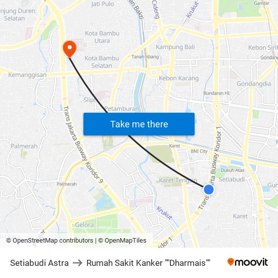 Setiabudi Astra to Rumah Sakit Kanker ""Dharmais"" map
