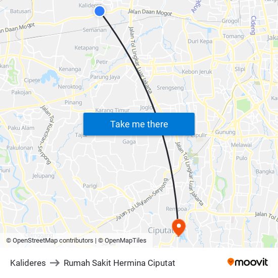 Kalideres to Rumah Sakit Hermina Ciputat map