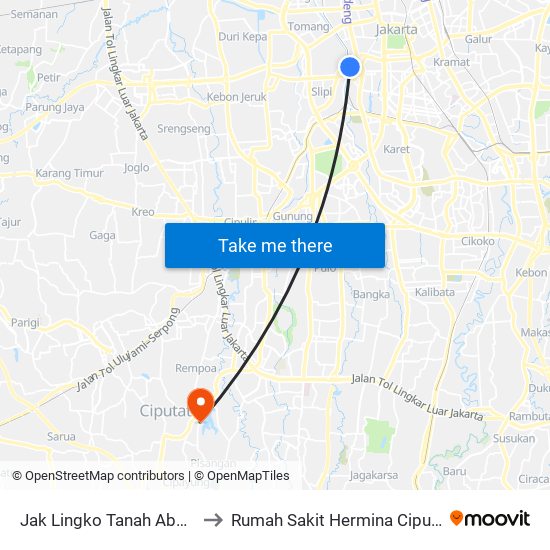 Jak Lingko Tanah Abang to Rumah Sakit Hermina Ciputat map