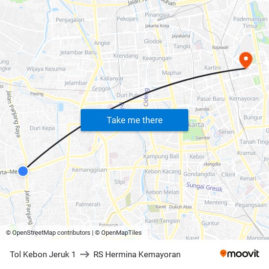 Tol Kebon Jeruk 1 to RS Hermina Kemayoran map