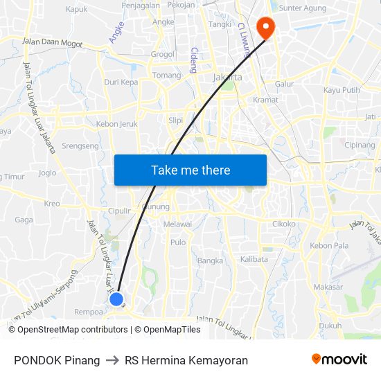 PONDOK Pinang to RS Hermina Kemayoran map