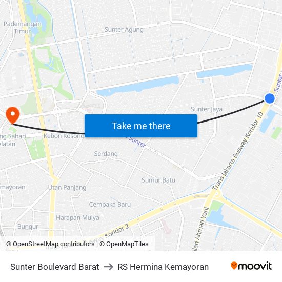 Sunter Boulevard Barat to RS Hermina Kemayoran map