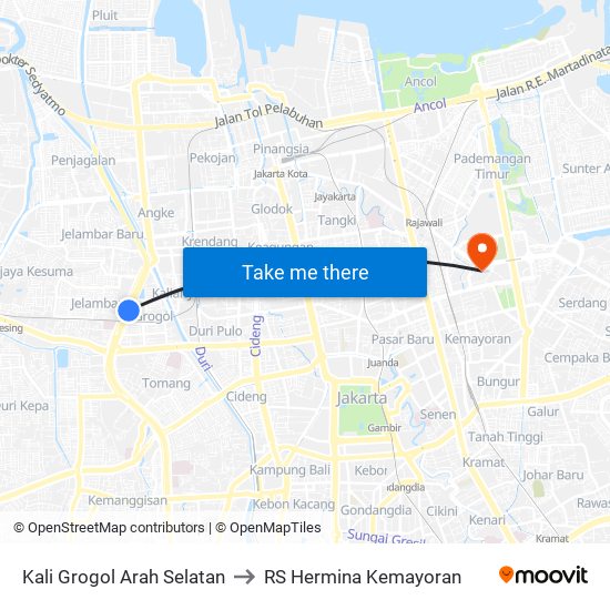 Kali Grogol Arah Selatan to RS Hermina Kemayoran map