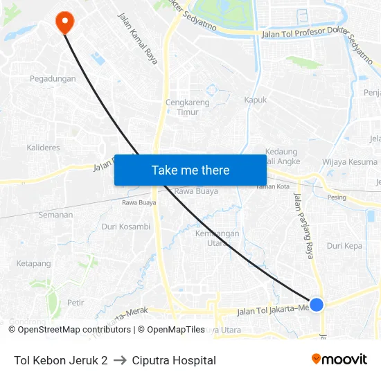 Tol Kebon Jeruk 2 to Ciputra Hospital map