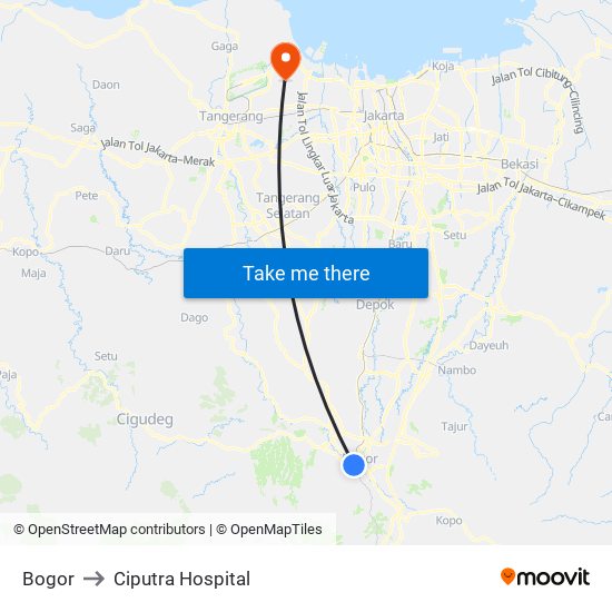 Bogor to Ciputra Hospital map