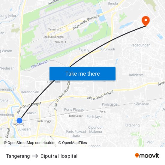 Tangerang to Ciputra Hospital map