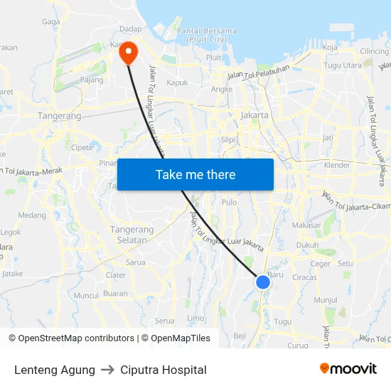 Lenteng Agung to Ciputra Hospital map