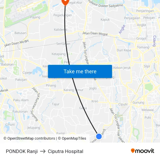 PONDOK Ranji to Ciputra Hospital map