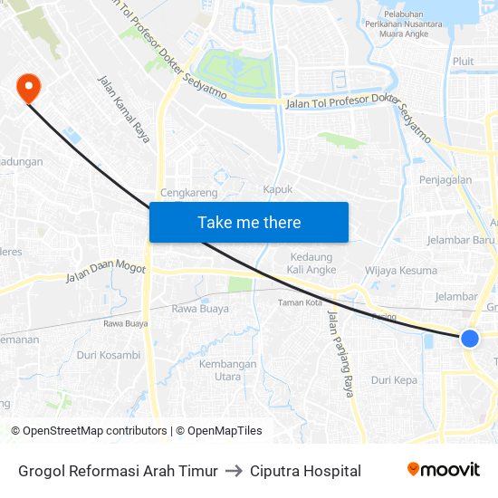 Grogol Reformasi Arah Timur to Ciputra Hospital map