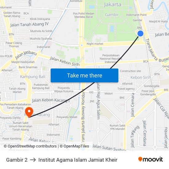 Gambir 2 to Institut Agama Islam Jamiat Kheir map