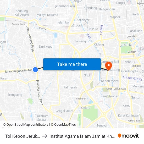 Tol Kebon Jeruk 1 to Institut Agama Islam Jamiat Kheir map