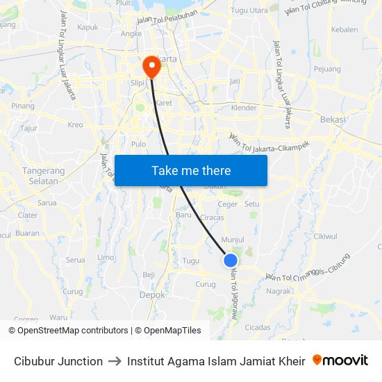Cibubur Junction to Institut Agama Islam Jamiat Kheir map