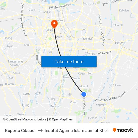 Buperta Cibubur to Institut Agama Islam Jamiat Kheir map
