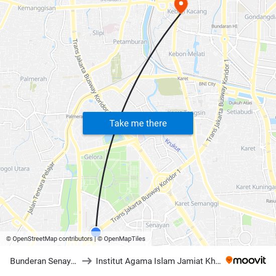 Bunderan Senayan to Institut Agama Islam Jamiat Kheir map