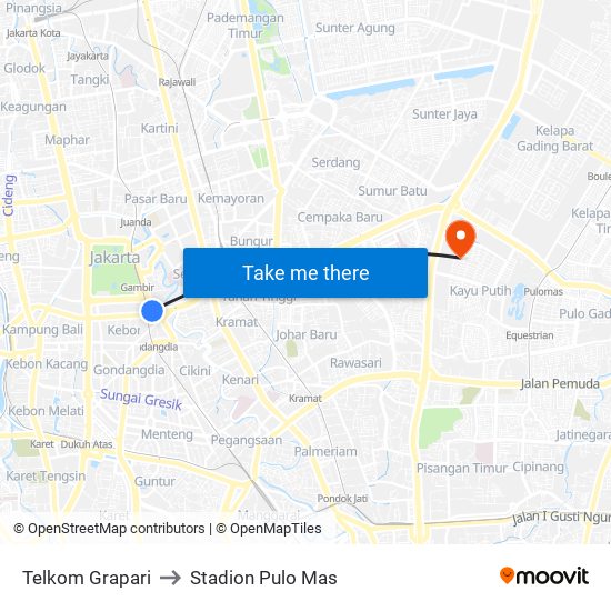 Telkom Grapari to Stadion Pulo Mas map