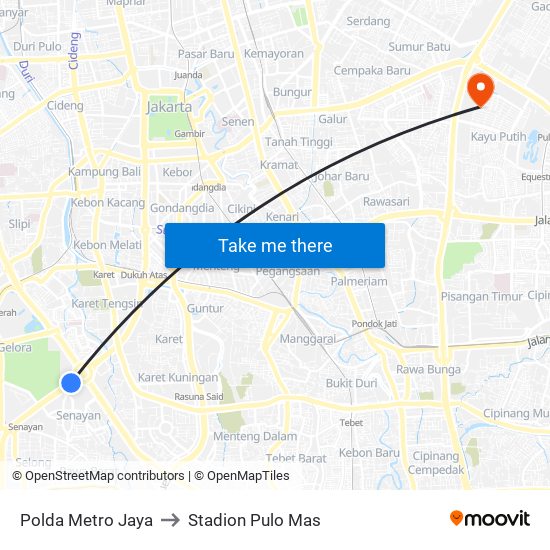 Polda Metro Jaya to Stadion Pulo Mas map