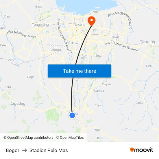 Bogor to Stadion Pulo Mas map