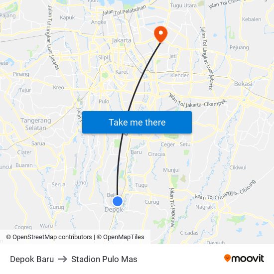 Depok Baru to Stadion Pulo Mas map