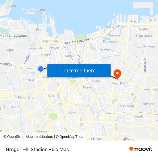 Grogol to Stadion Pulo Mas map