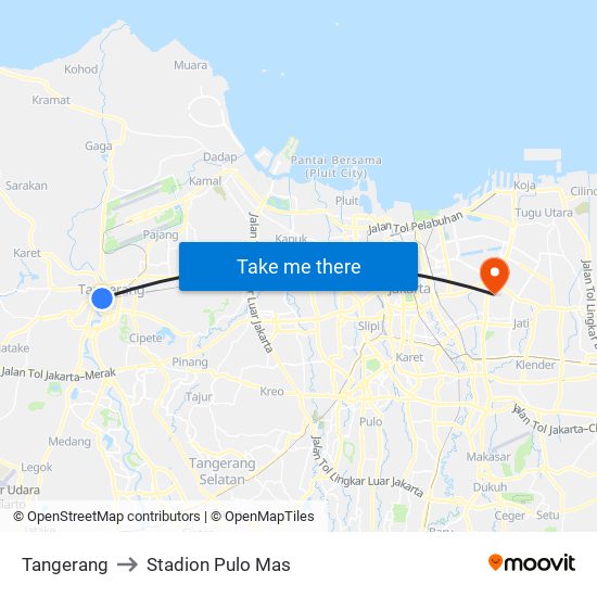 Tangerang to Stadion Pulo Mas map