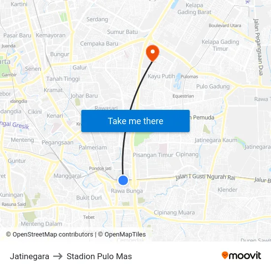 Jatinegara to Stadion Pulo Mas map