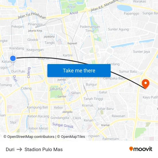 Duri to Stadion Pulo Mas map