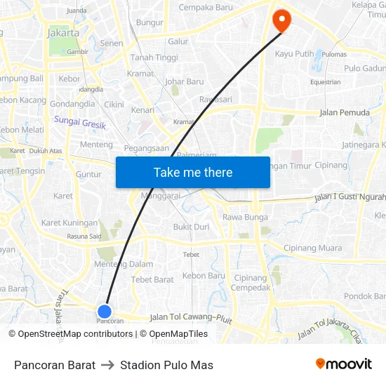 Pancoran Barat to Stadion Pulo Mas map