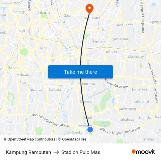 Kampung Rambutan to Stadion Pulo Mas map