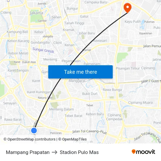 Mampang Prapatan to Stadion Pulo Mas map