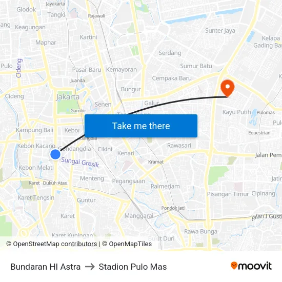 Bundaran HI Astra to Stadion Pulo Mas map