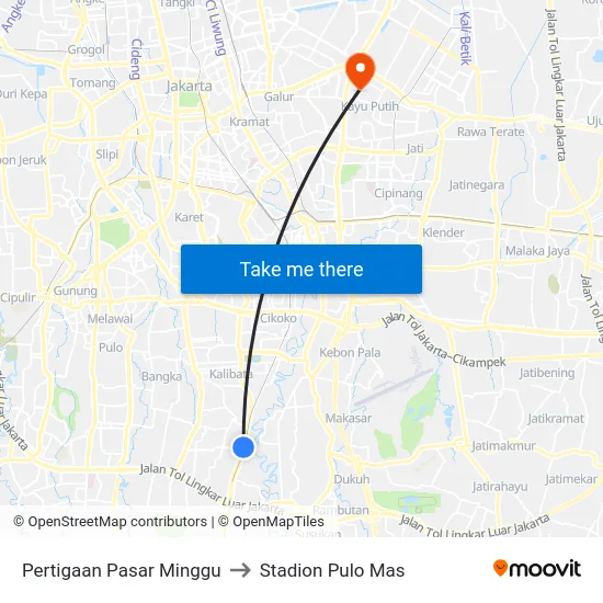 Pertigaan Pasar Minggu to Stadion Pulo Mas map
