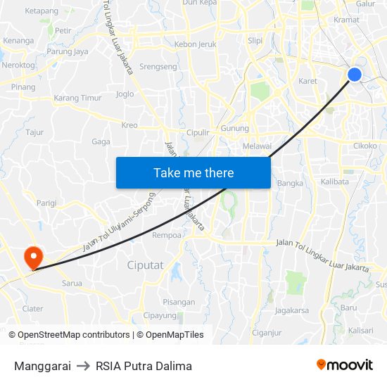 Manggarai to RSIA Putra Dalima map