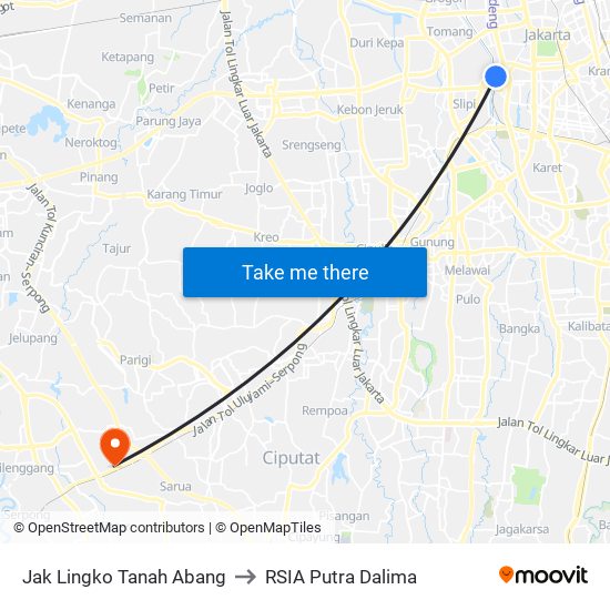 Jak Lingko Tanah Abang to RSIA Putra Dalima map