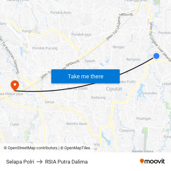 Selapa Polri to RSIA Putra Dalima map