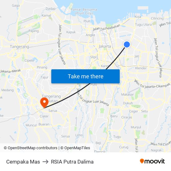 Cempaka Mas to RSIA Putra Dalima map