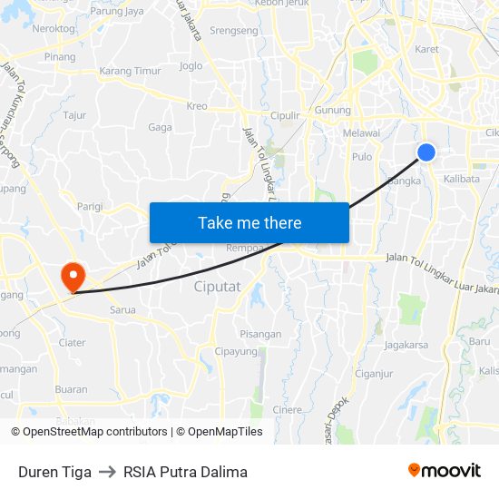 Duren Tiga to RSIA Putra Dalima map