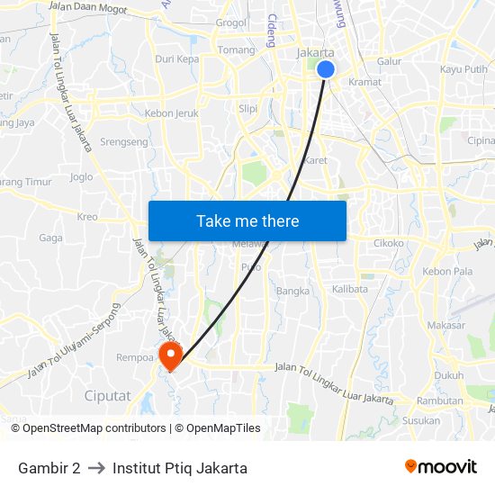 Gambir 2 to Institut Ptiq Jakarta map