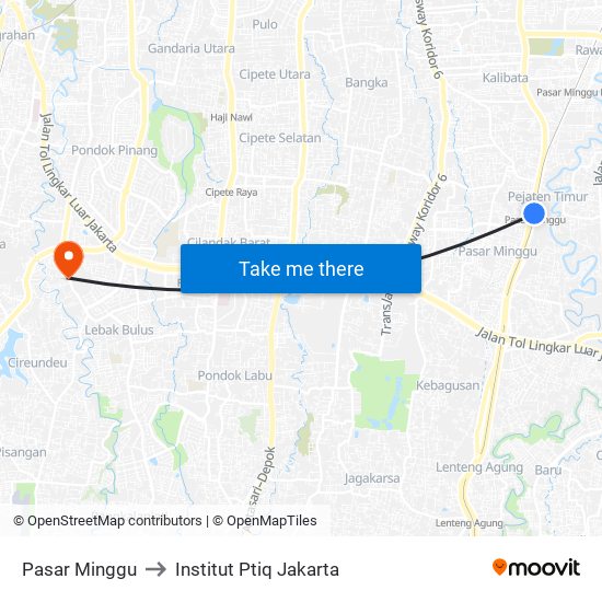 Pasar Minggu to Institut Ptiq Jakarta map