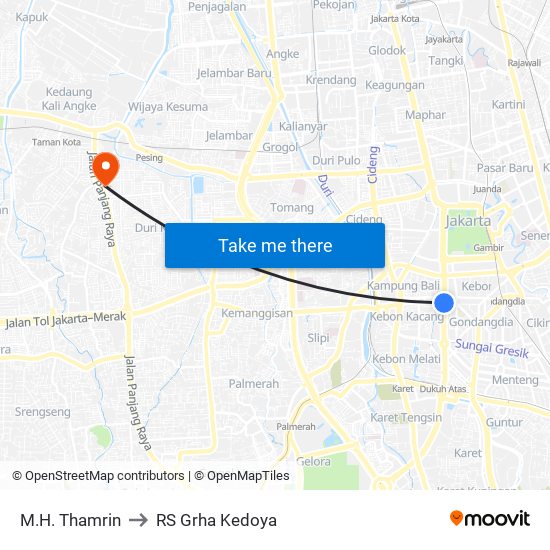 M.H. Thamrin to RS Grha Kedoya map