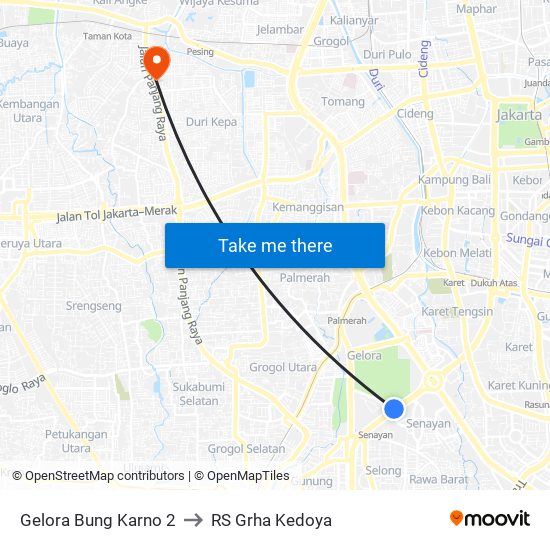 Gelora Bung Karno 2 to RS Grha Kedoya map