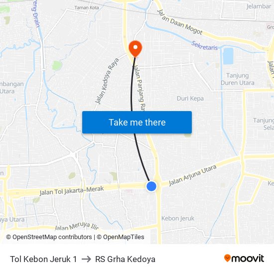 Tol Kebon Jeruk 1 to RS Grha Kedoya map